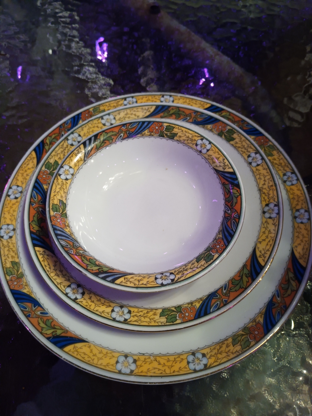 3 Piece Royal Schwarzburg Floral Yellow Rim Porcelain Dinnerware Set